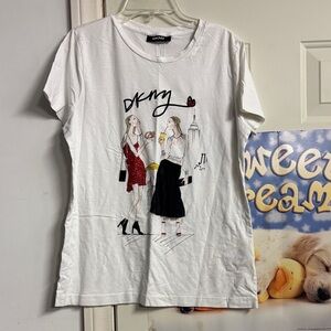 DKNY White Tee with Fashion Graphic